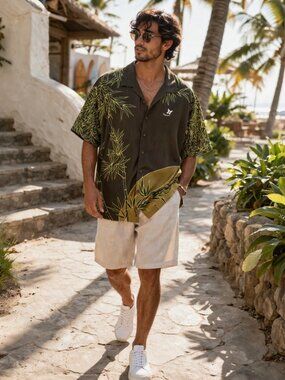 Tommy Bahama Kapalua Silk Hawaiian Shirt Bamboo Print Brown Size XL Resort Wear